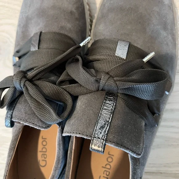 Gabor Gray Suede Oxfords with Ribbon Laces - Picture 3 of 6